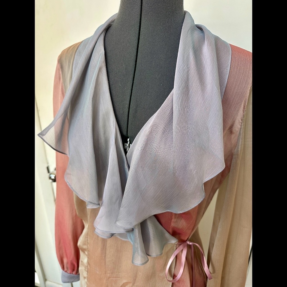 VINTAGE 90s HELEN STOREY REAL CLASSICS CHIFFON IRIDESCENT TOP SKIRT JELLYFISH M - Picture 4 of 9